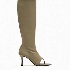 Zara Open Toe Heeled  Neoprene Knee-High Boots